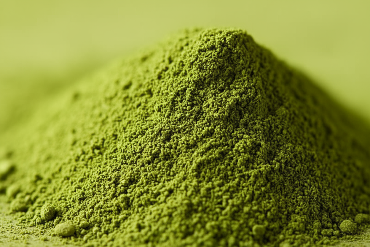 a close up of green tea in powdered form 